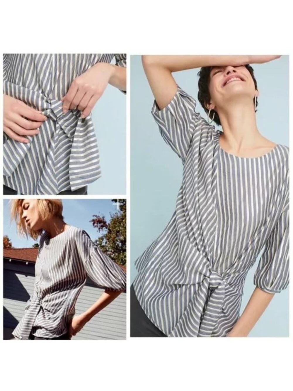 Anthropologie Eva Franco SAMPLE PIECE Marin Striped Blouse Top - Women's Size 6